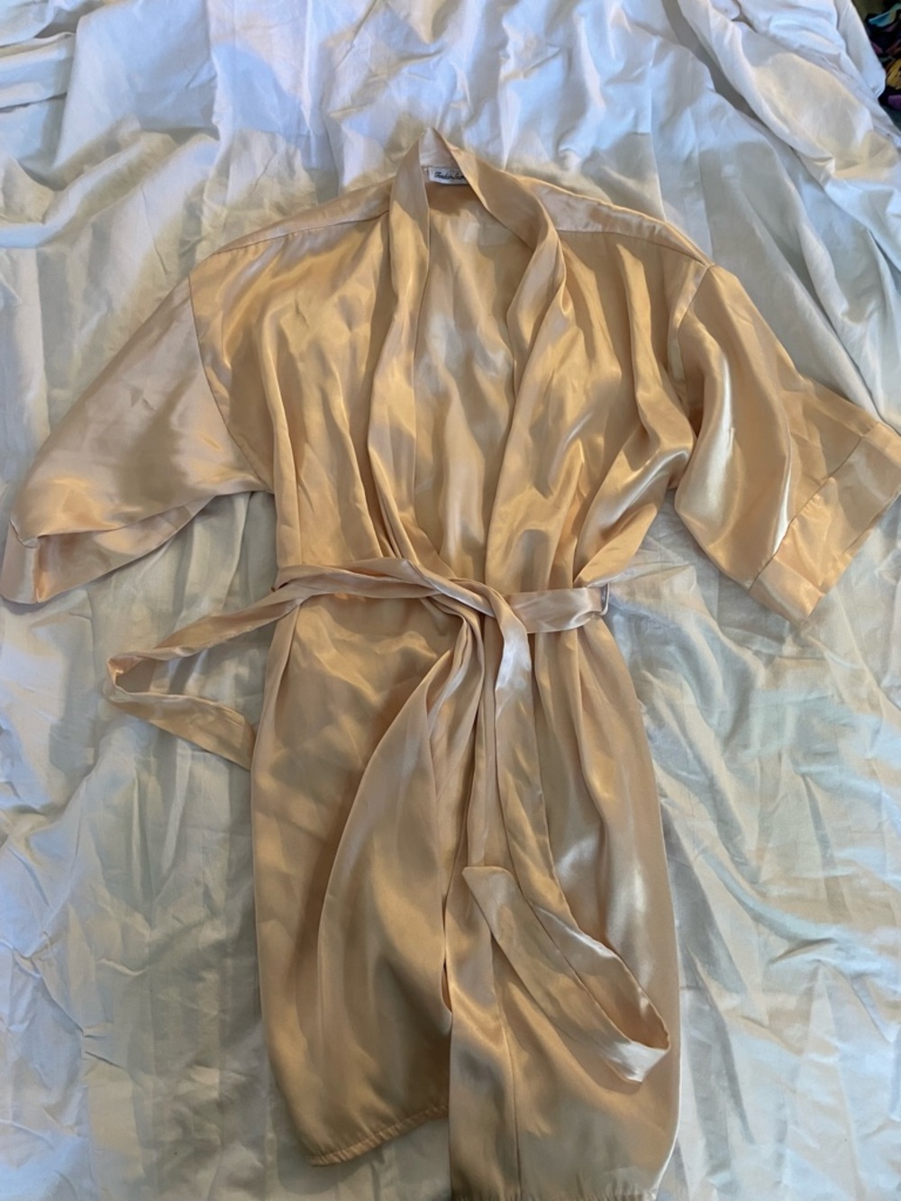 Silky Champagne Satin Robe with Tie Belt